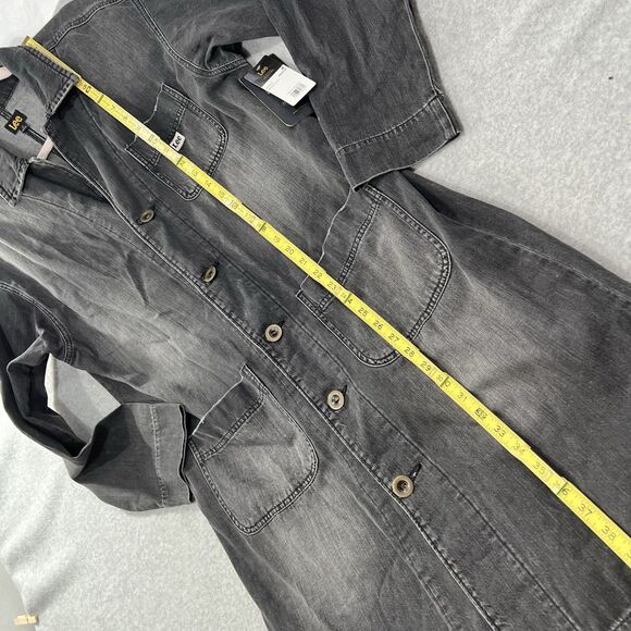 Vtg Style Lee Denim Jean chore Coat Barn Duster Mens MEDIUM Blk Trench Oversized - Picture 8 of 16